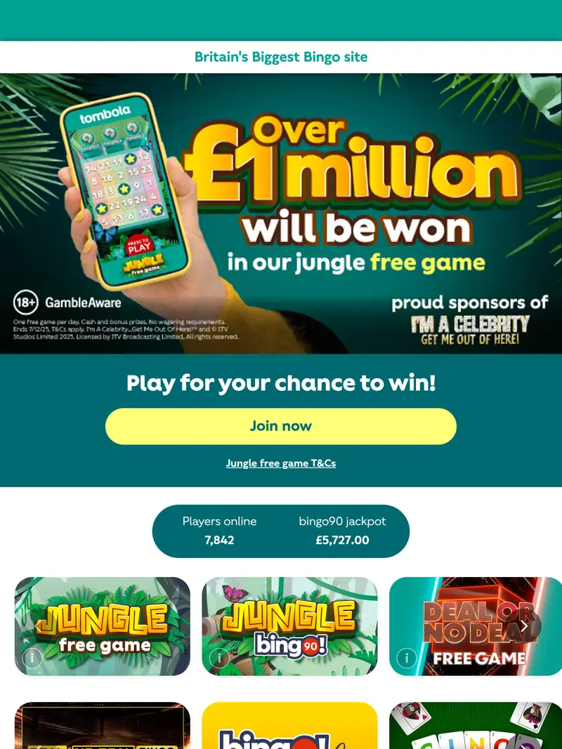 Tombola - homepage (tablet)