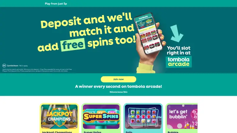 Tombolaarcade - homepage (desktop)