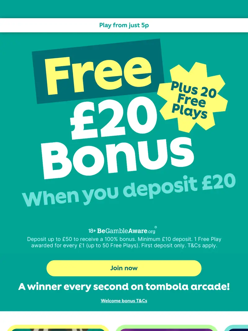 Tombolaarcade - homepage (tablet)