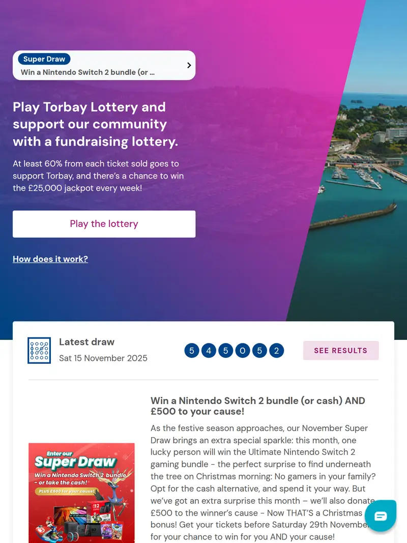 Torbay Lottery - homepage (tablet)