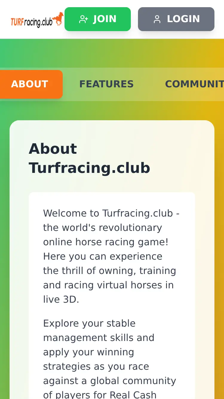 Turf Racing - homepage (mobile)