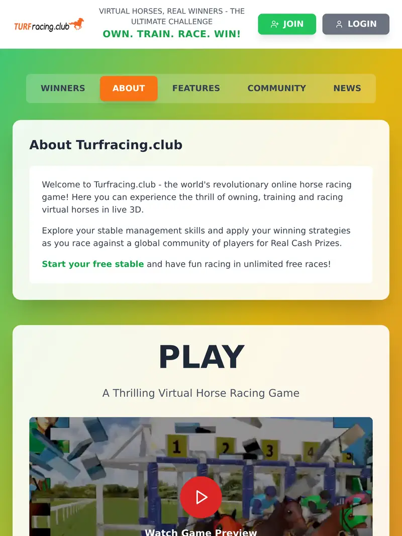 Turf Racing - homepage (tablet)