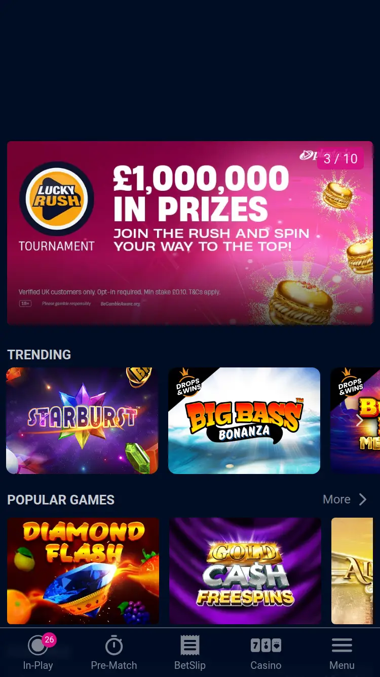 V Bet - homepage (mobile)