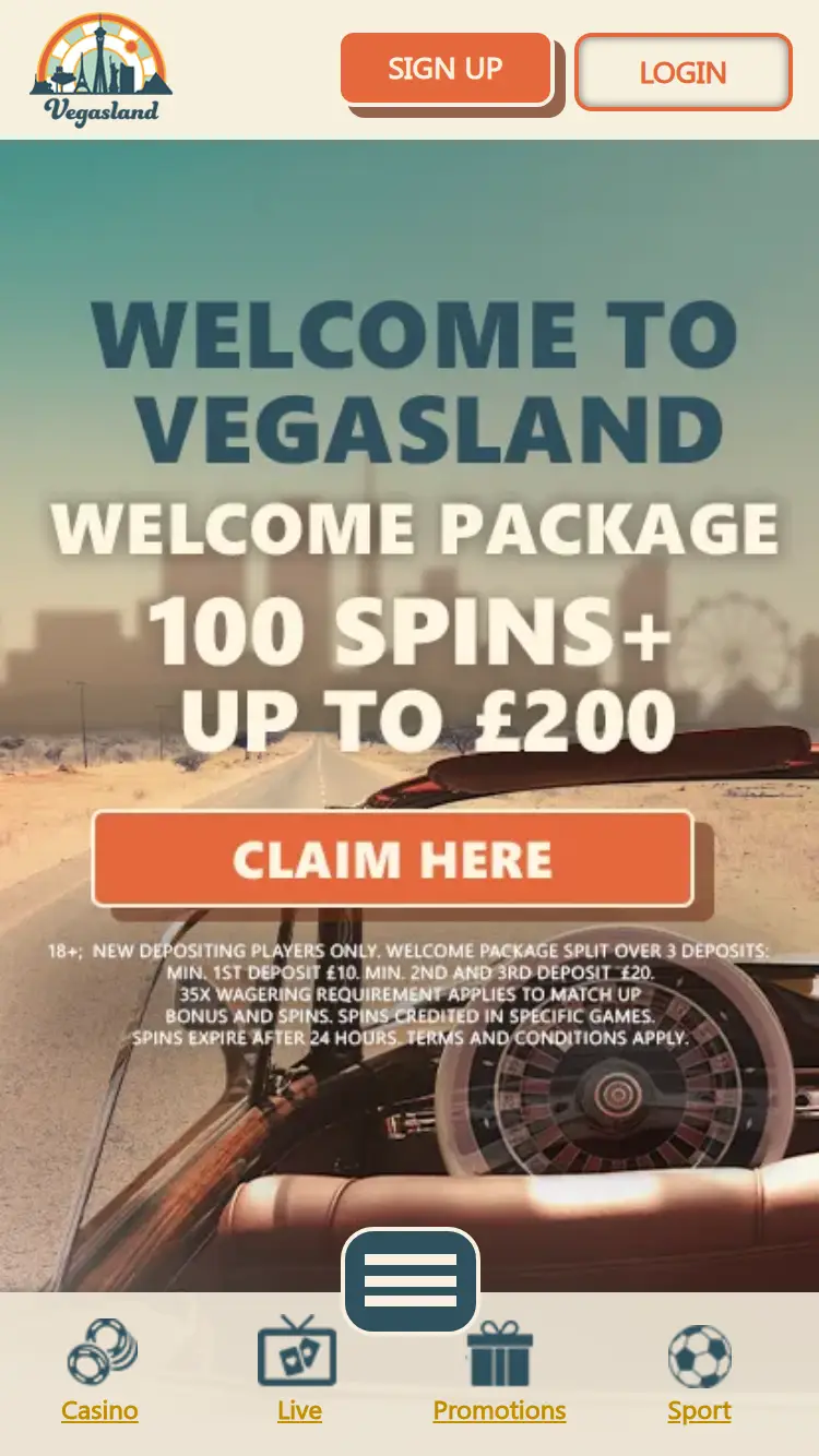 Vegasland - homepage (mobile)