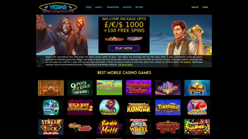 Vegasmobile Casino - homepage (desktop)