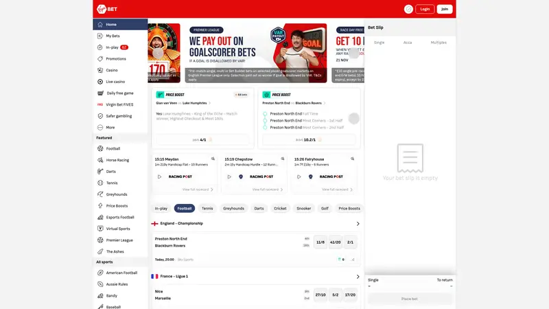 Virgin Bet - homepage (desktop)
