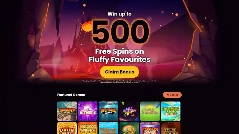 Volcano Bingo - homepage (desktop)