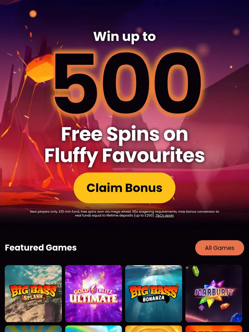 Volcano Bingo - homepage (tablet)