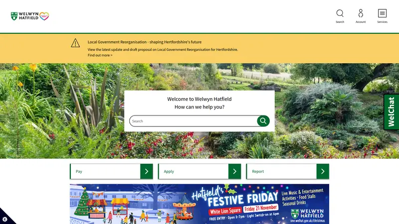 Welwyn Hatfield Council - homepage (desktop)