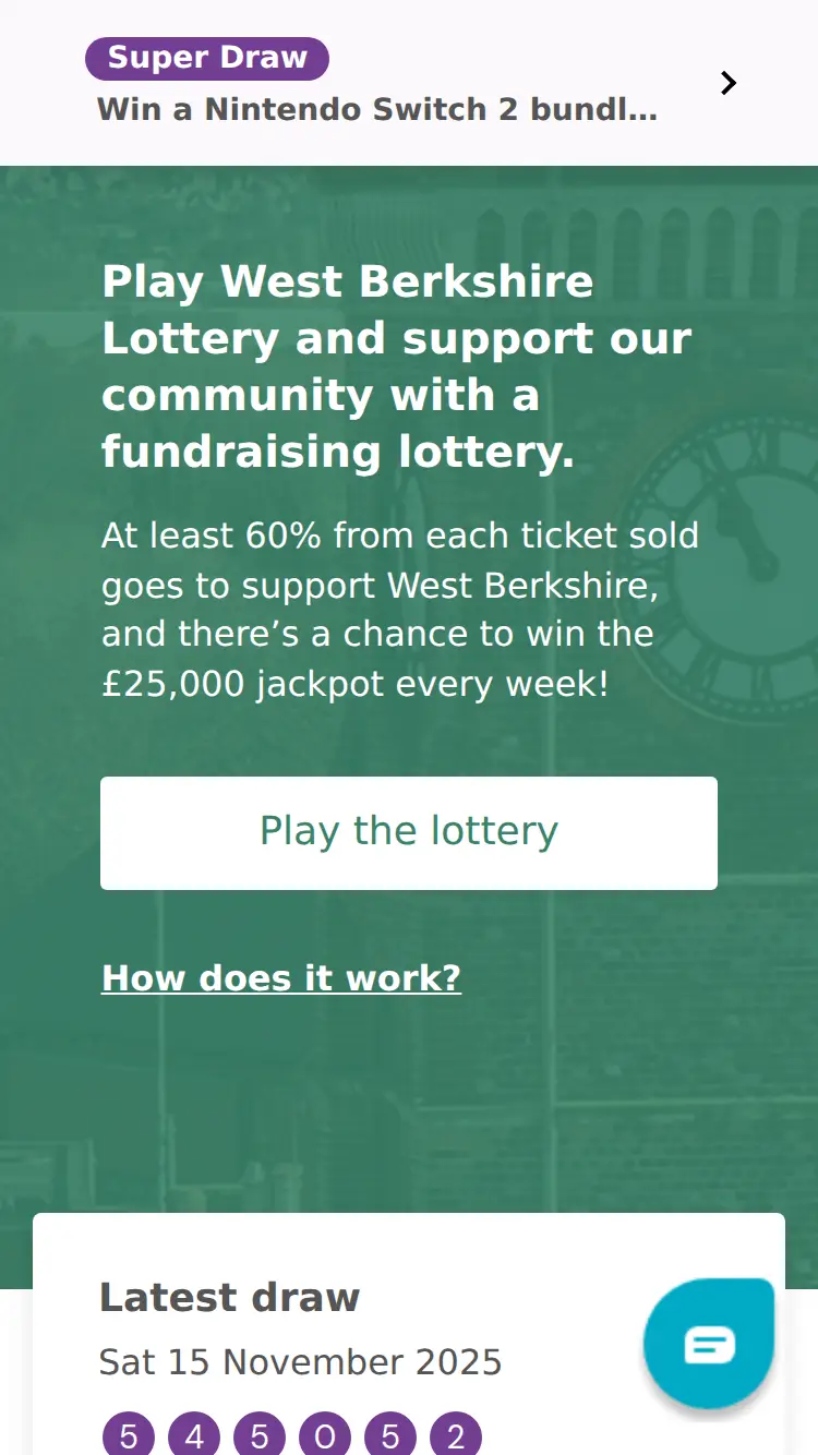 Westberkshire Lottery - homepage (mobile)