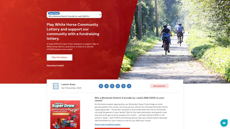 White Horse Lottery - homepage (desktop)