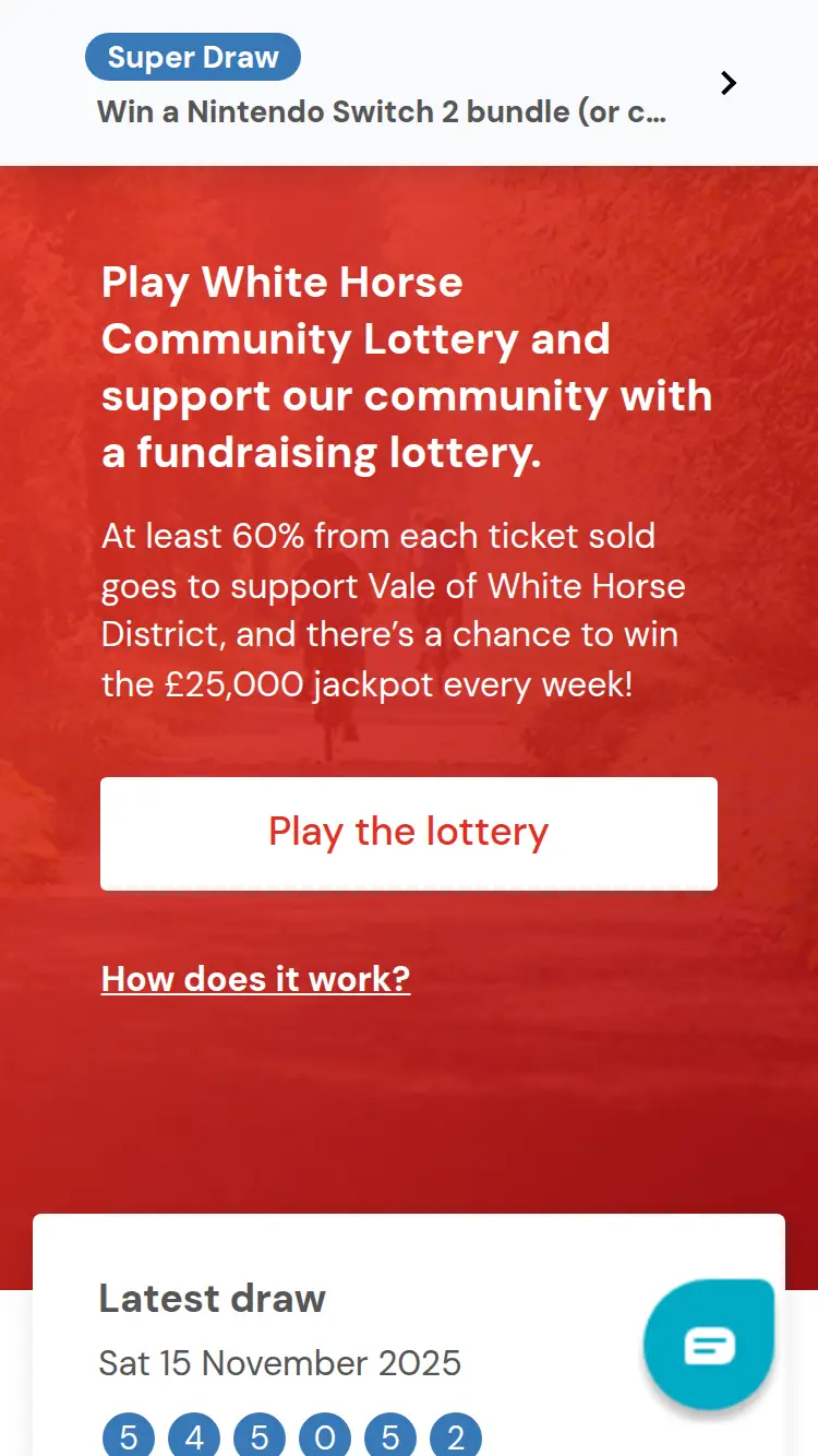 White Horse Lottery - homepage (mobile)