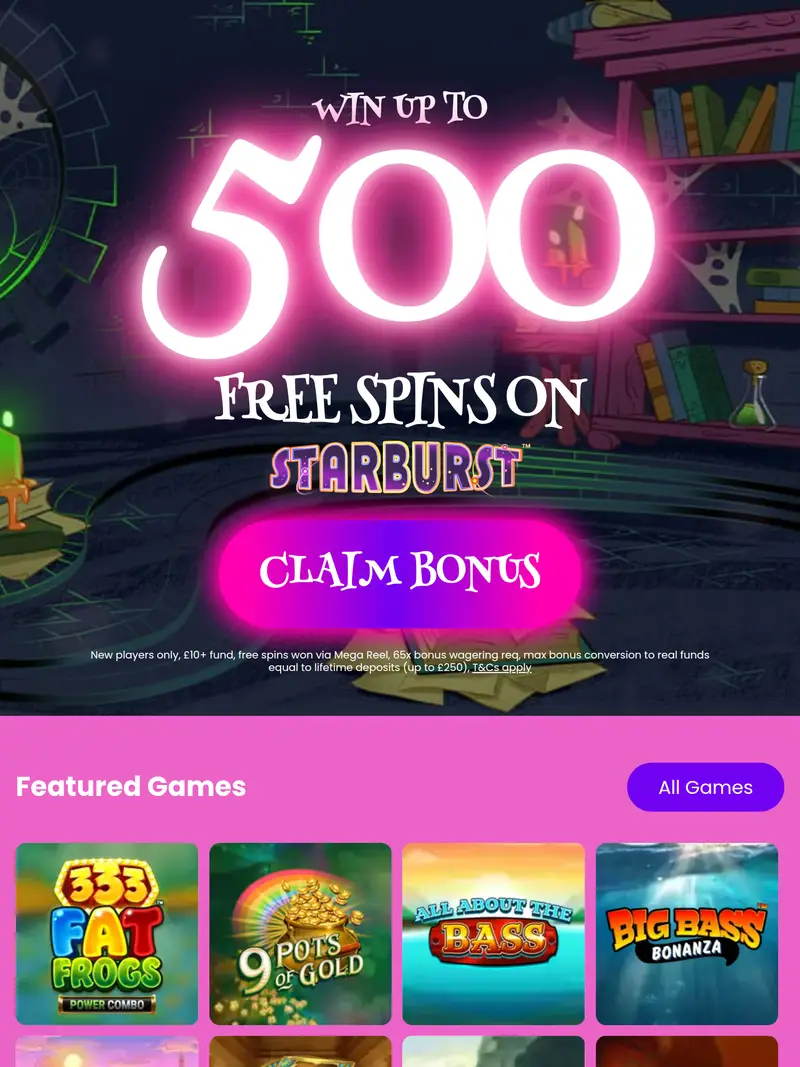 Wizard Slots - homepage (tablet)