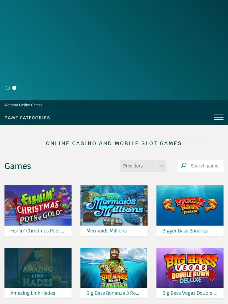 Wombat Casino - homepage (tablet)