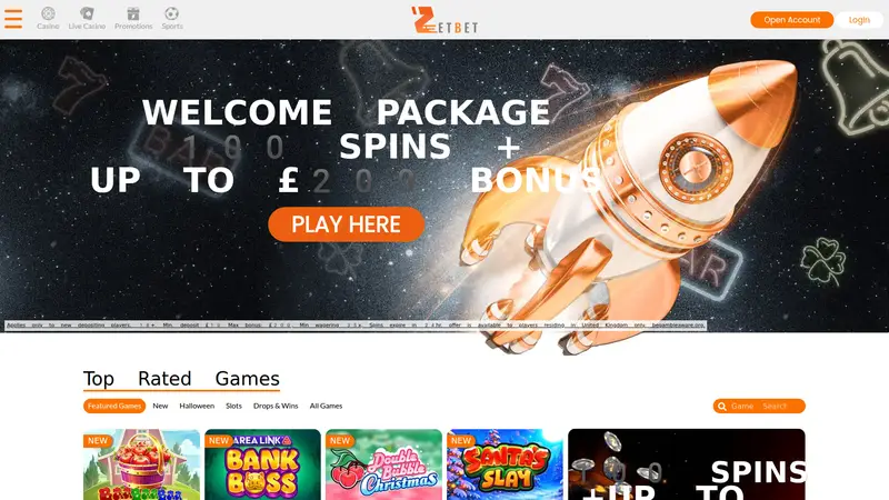 Zet Bet - homepage (desktop)