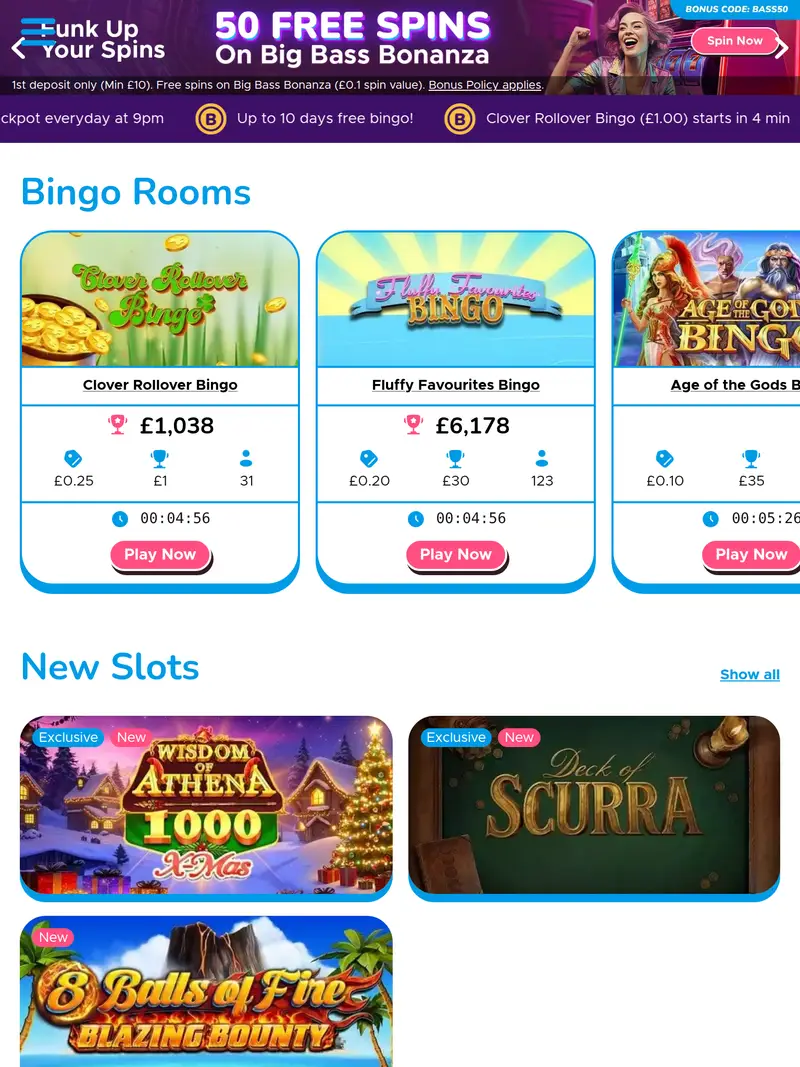 Zingo Bingo - homepage (tablet)