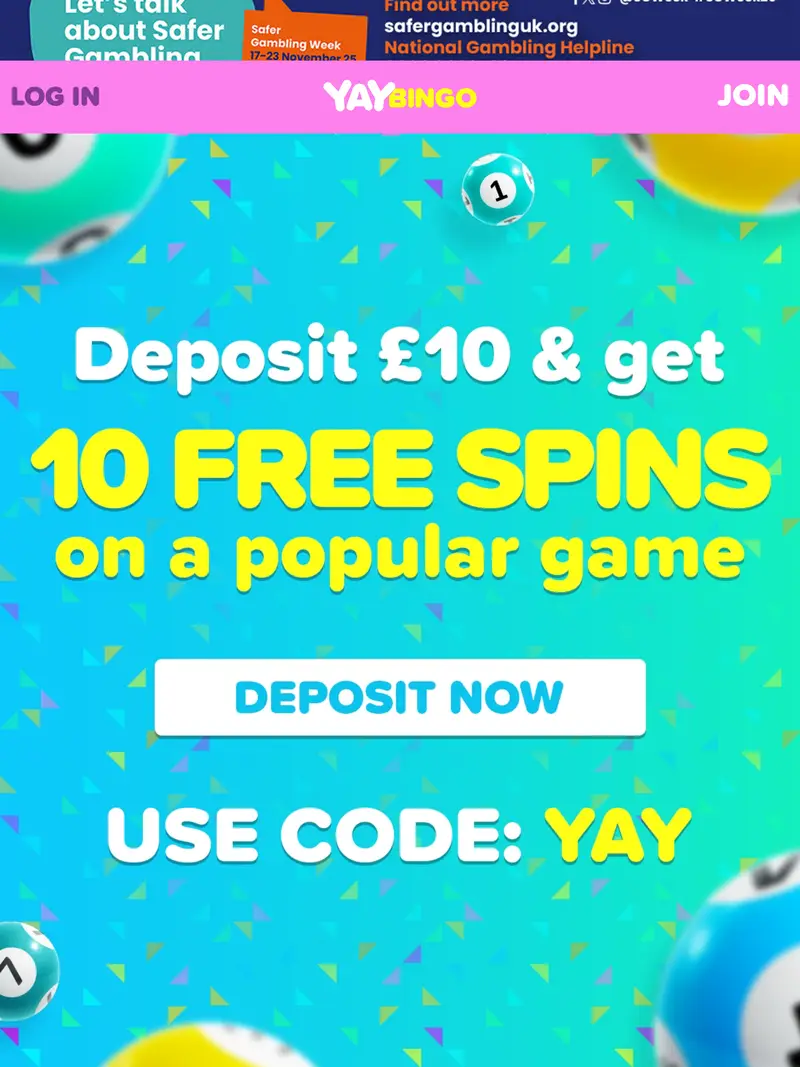 Yay Bingo - homepage (tablet)