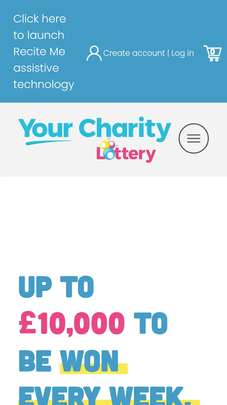 Your Charity Lottery - homepage (mobile)