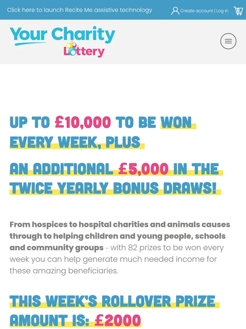 Your Charity Lottery - homepage (tablet)