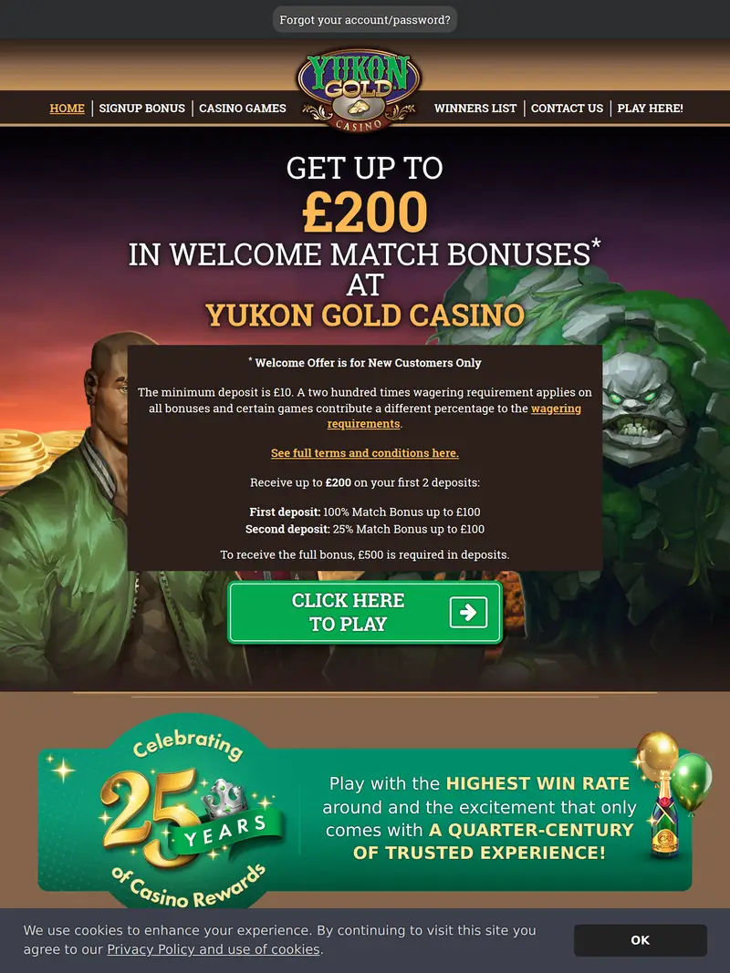 Yukon Gold Casino - homepage (tablet)