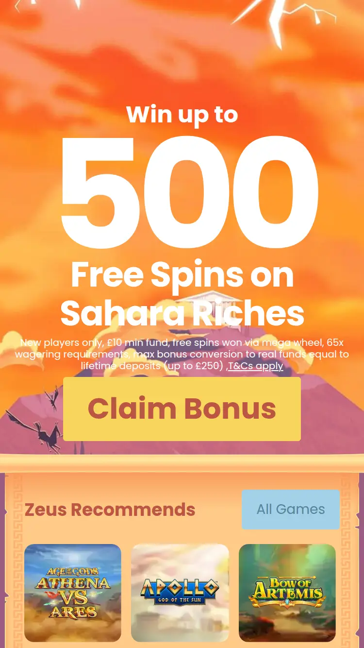 Zeus Bingo - homepage (mobile)