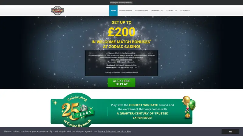 Zodiac Casino - homepage (desktop)